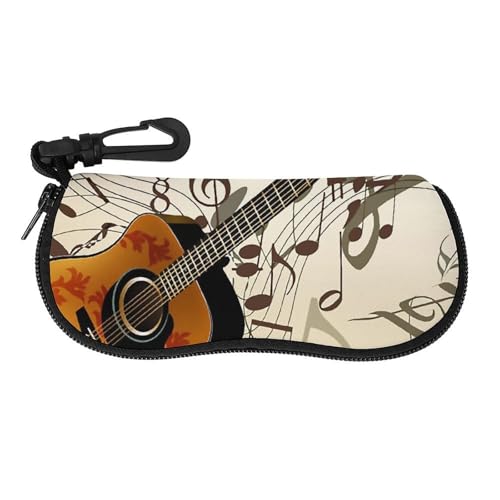 メガネケース メガネポーチ レトロ音楽 ノート ギター ファスナー式 軽量 眼鏡ケース 小物入れ 柔らかい 防滴可能 擦り傷防止 フック付き 持ち運び便利 おしゃれ プレゼント