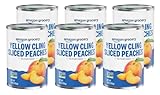 Amazon Fresh, Yellow Cling Sliced Peaches in Fruit Juice, 15 Oz (Previously Happy Belly, Packaging May Vary) (Pack of 6)