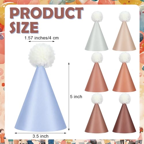 XunYee 42 Pcs Birthday Party Hats Neutral Boho Party Hats with Pom Poms Reusable Paper Cone Hats Colorful Adjustable Birthday Hat for Christmas Holiday Party Supplies