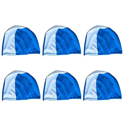 easyglide Lot de 6 Bonnets de Bain en Polyester pour Adulte, Junior et Enfants, Bonnet de Bain, Bleu + Blanc, Adulte Cover