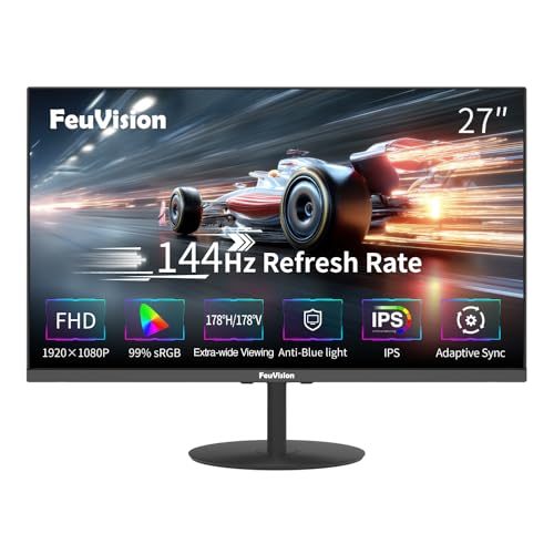 FeuVision 27 Zoll 144Hz Gaming Monitor, FHD 1080p, PC Bildschirm, IPS