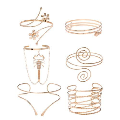 VILLCASE 6 Brazaletes Metálicos de Escorpión Geométrico Abiertos Brazo Pulseras Ajustables de Moda Vintage para Mujer Accesorios Llamativos para Fiestas y Eventos
