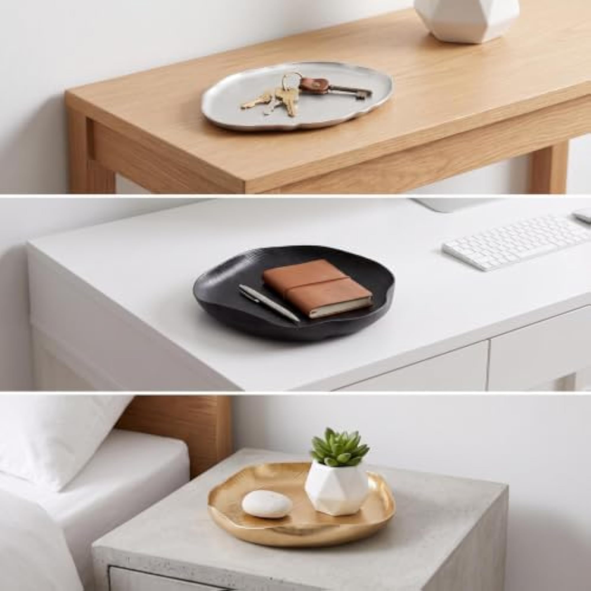 Decorative Ribbed Surface Metal Dish, Organic Catchall