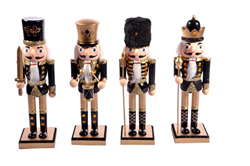 Ciao Christmas Nutcracker Toy Soldier King with Scepter (24cm) Wooden Glittery Decoration, Black/Gold