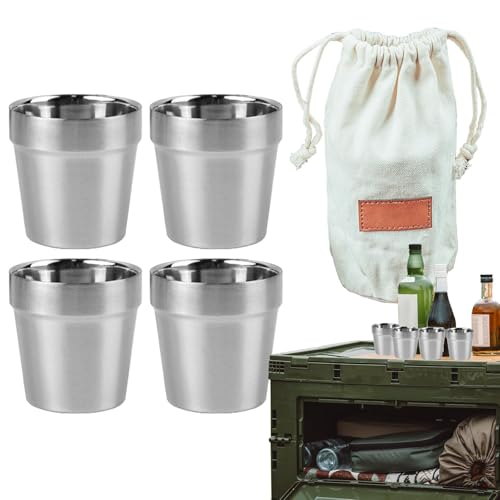 Vasos de pinta de acero inoxidable, vasos de metal inastillables, vasos apilables para camping, vasos de acero inoxidable para exteriores, 7,3 x 6 x 7,3 cm, para viajes, exteriores, camping, picnic