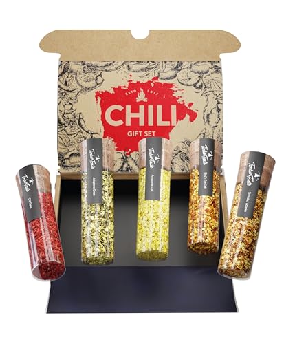TIMBER TASTE® Scharfes Chili Gewürze Geschenkset für Männer & Frauen [BIS 700000 SCOVILLE] - 5 handverlesene Chilis - Chilli Set Geschenk zum Geburtstag- Besonderes Geschenkset für Erwachsene