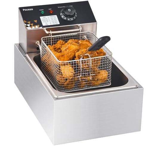 Electric Deep Fryer 10L/10.5QT Stainless Steel Single Tank Commercial Fryer with Basket, 1700W 110V Countertop Deep Fryer for Home Kitchen and Restaurant Use with Oil Thermometer & Temperature Control