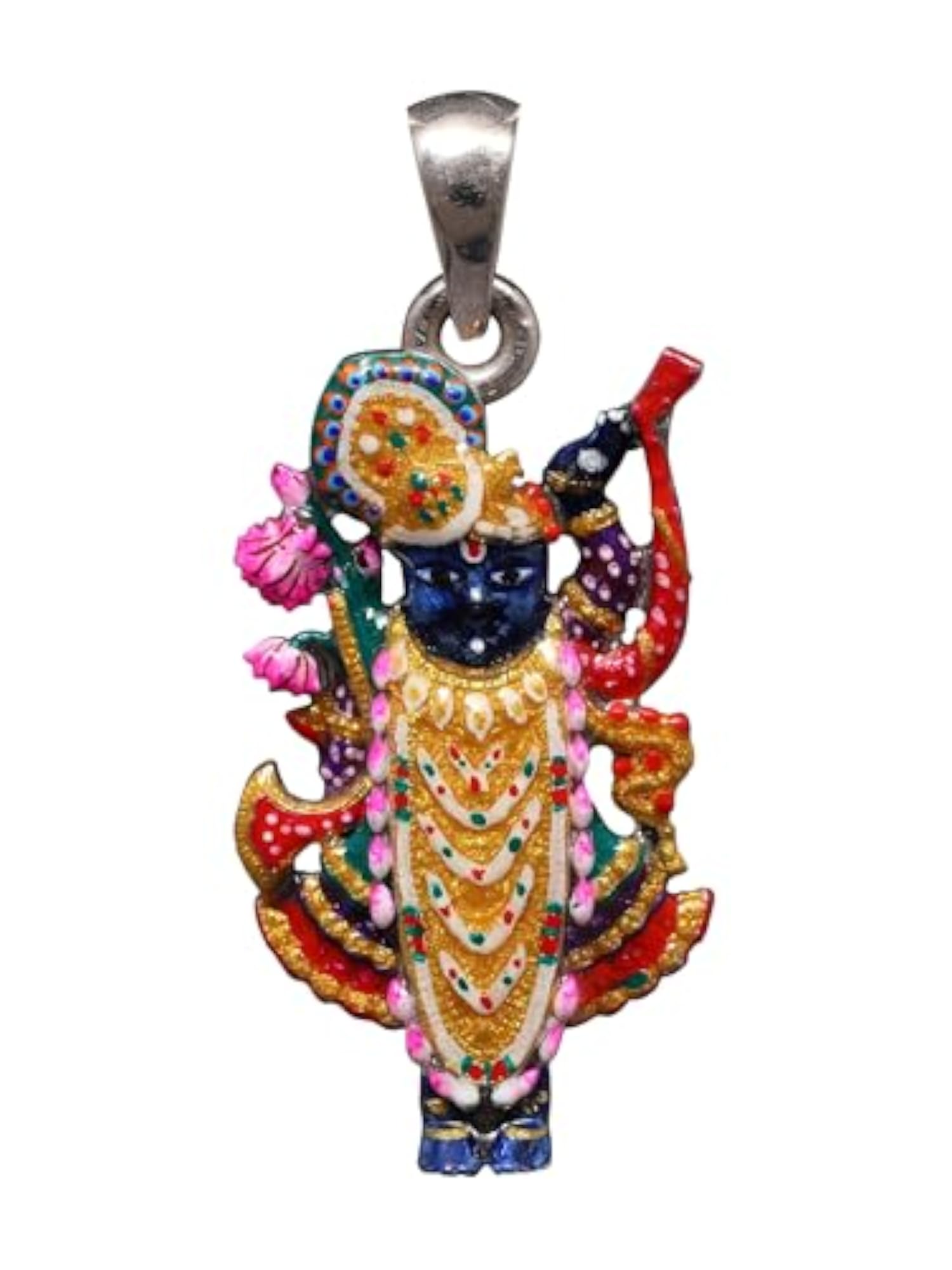 Men's 925 Sterling Silver Dwarkadhish Krishna Enamelled Pendant