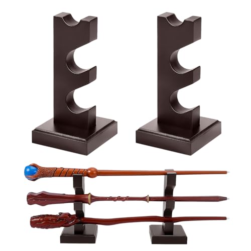 ChampWe Wizard Wand Display Stand Wooden Magic Wands Holder 3 Tiered for Collection Brown