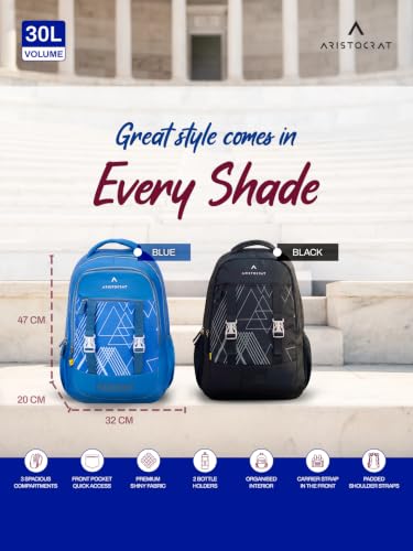 Image of Aristocrat Aura Casual Backpack 30L | 3 Compartments with Quick-Access Front Pocket | Padded Shoulder Straps & Side Bottle Holders | Office & Travel Backpack for Men & Women