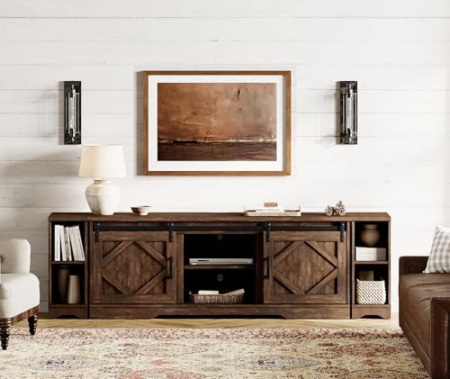 Image of WAMPAT Farmhouse TV Stand for 85-95 inch TV with Distressed Wood Finish