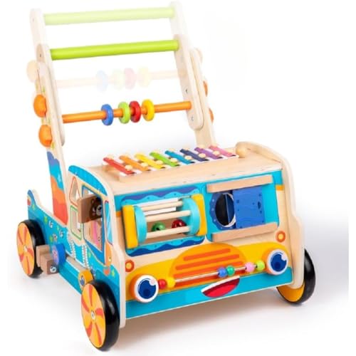 1 歳向け木製ベビーウォーカー 転倒防止 手押し式 歩行補助 多機能知育玩具 ピアノ・パーカッション指先遊びピース付き 男の子・女の子兼用 室内用 誕生日プレゼント向き