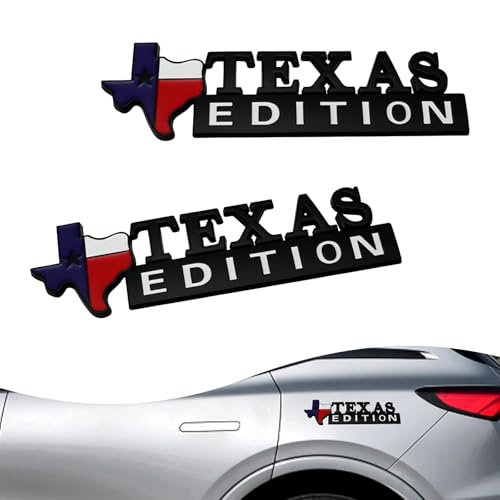Image of 2 PCS Texas Edition Emblem, Texas State Flag Shape, 6.3 inch x 1.9 inch ABS 3D Car Badge, Self-Adhesive Decal for Fender, Side Door, Universal Fit for Cars, Trucks, SUVs (Black)