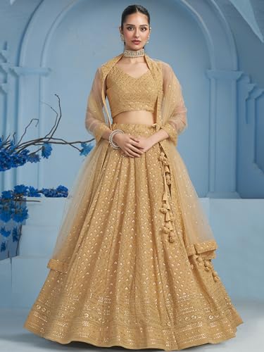 Image of Zeel Clothing Women's Sequins Thread Embroidered Georgette Lehenga Choli With Dupatta (5124-Women-Lehenga-Choli-New; Free size)