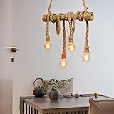 Arturesthome 4 Heads Hemp Rope Ceiling Pendant Light, Vintage Bamboo Chandeliers Decoration, Rustic Industrial Hanging Lamp for Bedroom Restaurant Cafe Bar