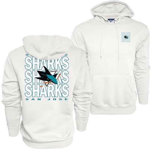 Blue 84 Standard NHL Officially Licensed Hooded Sweatshirt Front/Back Curl White