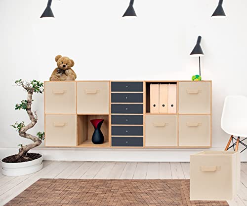 Pomatree 13X13X13 Inch Storage Cubes - 4 Pack - Large And Sturdy Storage Bins | Dual Handles, Foldable | Cube Organizer Bin | Fabric Baskets For Organizing Closet, Clothes And Toys (Beige) #TOP3