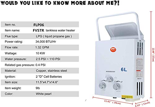 Scaldabagno senza serbatoio Propano 6L Scaldabagno...