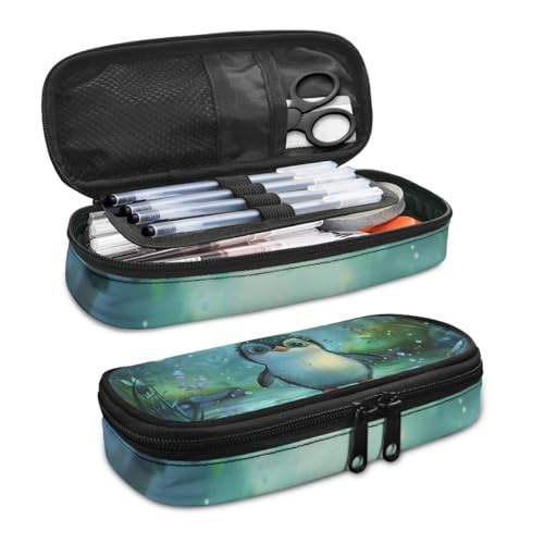 Image of Penguin Pencil Case Kids Green Pen Pouch Pencil Bag Zipper Closure Pencil Case with Slots Lightweight Pen Organizer for School Girls