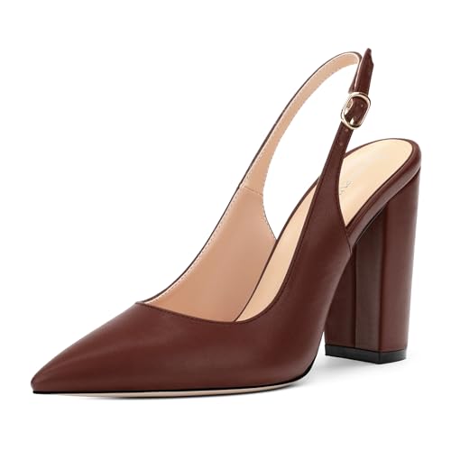 Women's High Chunky Pumps Slingback Pointed Toe Block Heels Dress Wedding