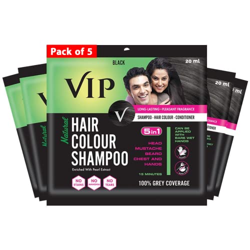 VIP HAIR COLOUR SHAMPOO Pack of 5 Men's Black Hair Color for...