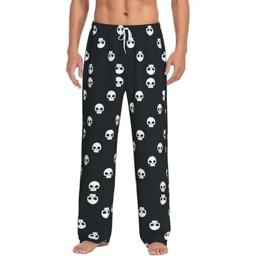 Pantalones de pijama de calavera para hombre, pijamas suaves con bolsillos, cordón, blanco, S