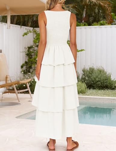 ZESICA Women's 2025 Summer Boho Sleeveless Midi Dress Scoop Neck Ruffle Tiered Layered Swing Long Beach Vacation Dresses4