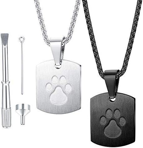 Jstyle 2Pcs Urn Necklace for Ashes for Pet Paw Print Memorial Ash Pendant Necklace Cremation Jewelry for Dog’s Ashes with Filling Kit