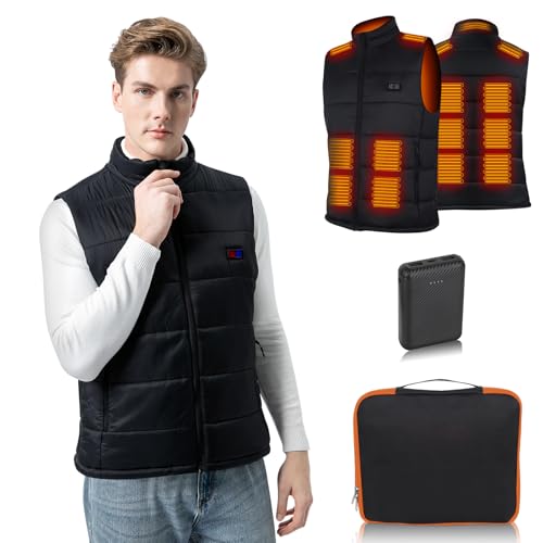 BIAL Mens Heated Vest Men Heated Gilet with 15 Heating Zones Winter heated body warmer jacket with 12000mAh Battery Pack for Outdoor Sking Hunting Hiking Camping
