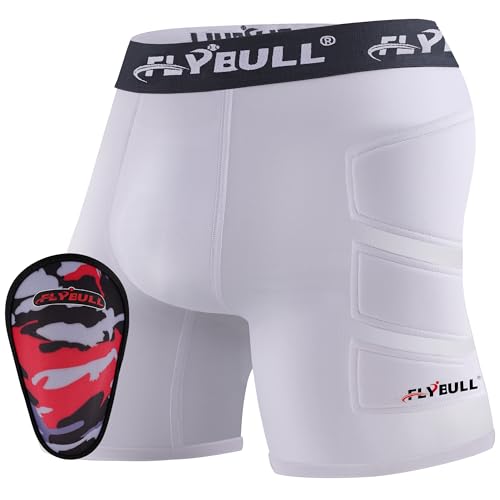 FLYBULL Boys Sliding Shorts Youth Padded Slider with Soft Protective Athletic Cup for Baseball Football Lacrosse Hockey White