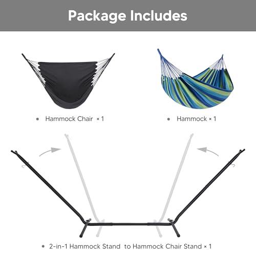 Image of SUNCREAT 2-in-1 Hammocks Hammock Chair with Stand, Patented, Blue Stripe