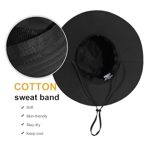 Shinchic Waterproof Bucket Sun Hat For Women Wide Brim Breathable Mesh Upf50+ Safari Hat Criss Cross Ponytail Hole Outdoor Rain Hat Black thumb #4