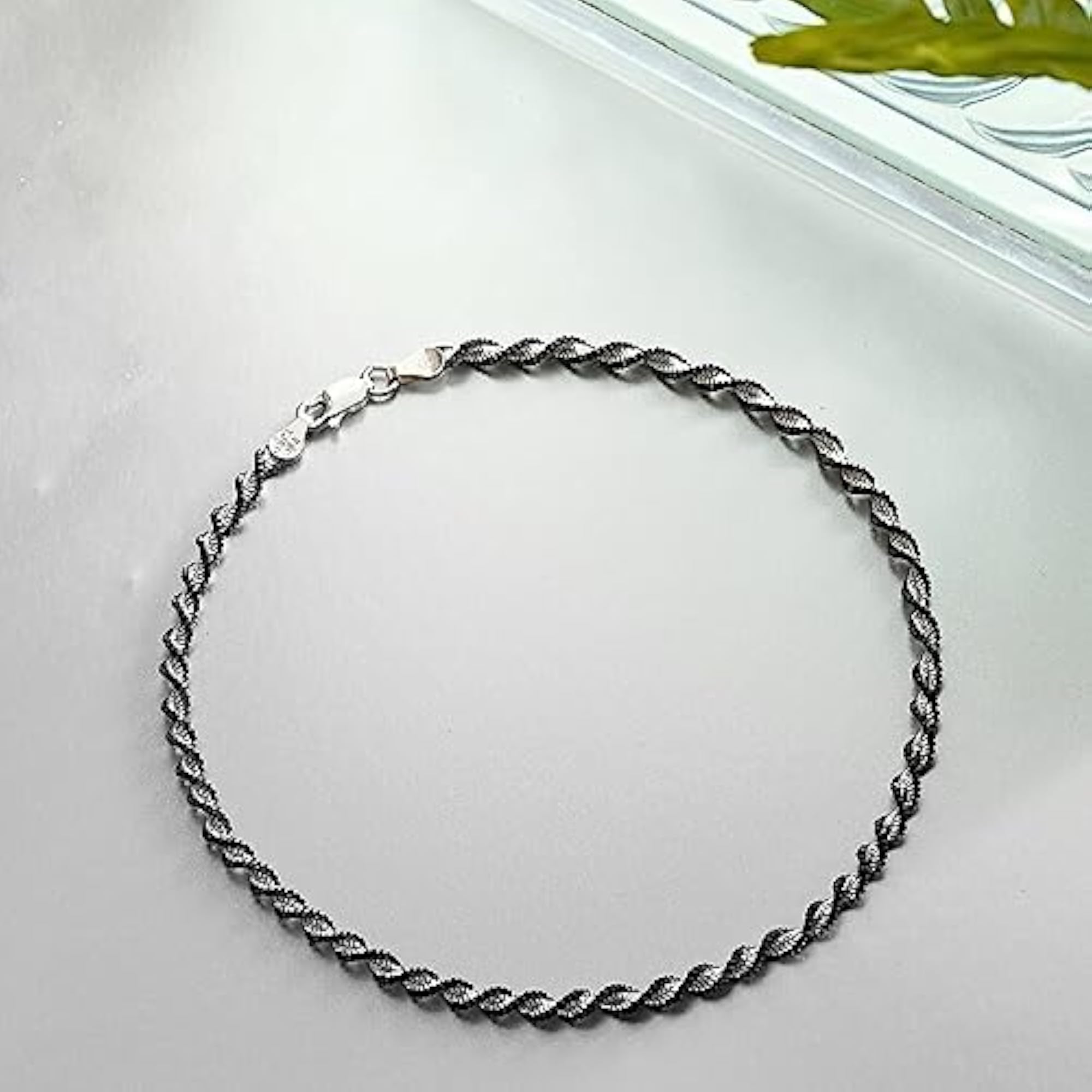 925 Sterling Silver Twisted Chain Anklet