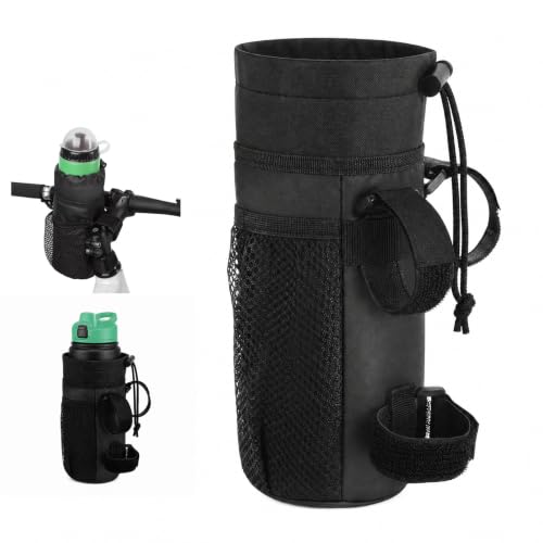 VINATO Porta Borraccia Bici 20×10,5 cm (H×L), Portabottiglie in Nylon con Tasca Laterale, per Bevande da 12-32oz, Portaborraccia Universale per MTB Scooter Sedia a Rotelle Passeggino