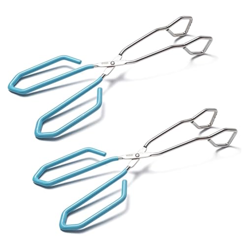 Hiash Stainless Steel Scissor Tongs, Heavy Duty, Kitchen Tongs for Food Cooking Barbecue BBQ Grilling and Serving (2pcs Blue)