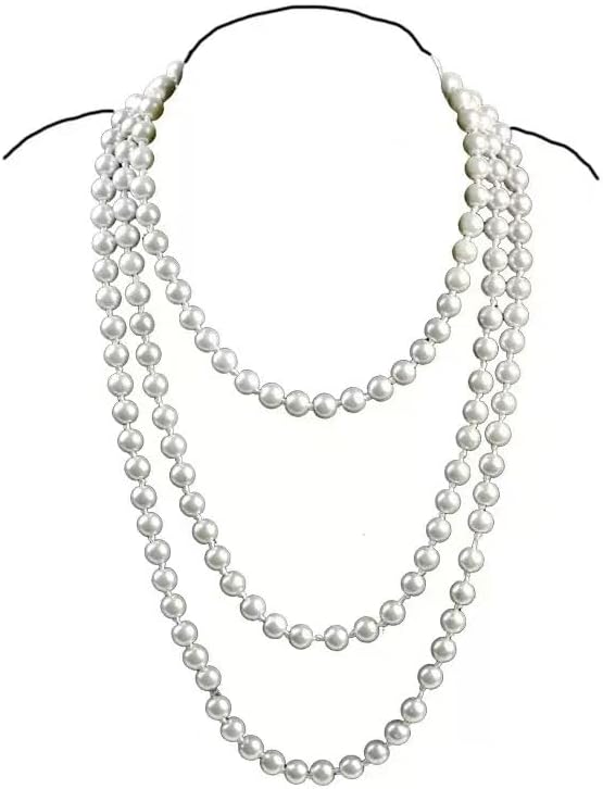 Long Pearl Necklaces for Women Cream White Faux Pearl Strand Layered Necklace Costume Jewelry