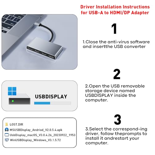 Image of Reborn USB 3.0 to Quad HDMI with DisplayPort Adapter, 1080p@60Hz USB Type-A to 4 Monitor Converter, External Video Graphics Card, HDMI Splitter Extended Display for Mac /Windows for Laptop, Desktops