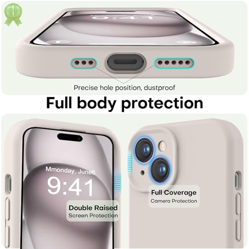 Image of LOVE 3000 Compatible with iPhone 15 Case, [Smooth Silicone Full Coverage Camera] [8ft Drop Protection], Soft Microfiber Lining Full Body Protective Case for iPhone 15 6.1 inch - Stone