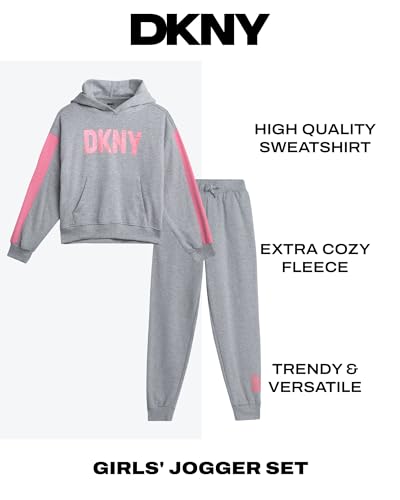 DKNY Girls' Jogger Set - 2 Piece Soft Fleece Athletic Pullover Hooded Sweatshirt and Jogger Sweatpants for Girls (Sizes:7-12)2