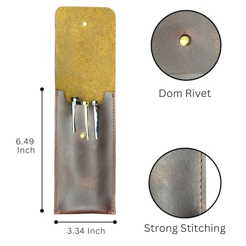 Image of RUSTIC TOWN Leather Pen Case - Handmade Full-Grain Leather Pen Pencil Holder - Minimalist Pen Protective Sleeve Cover - Practical Pencil Pouch for Work & Office