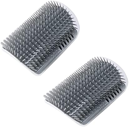 BOBOZHONG Cat Brush, 2 Pieces Cat Self Groomer, Wall Corner Grooming Brush, Cat Brush, Cat Self Groomer, Cat Brush Wall Corner with Packs, Catnip & Screws for Itching Massage (Grey)