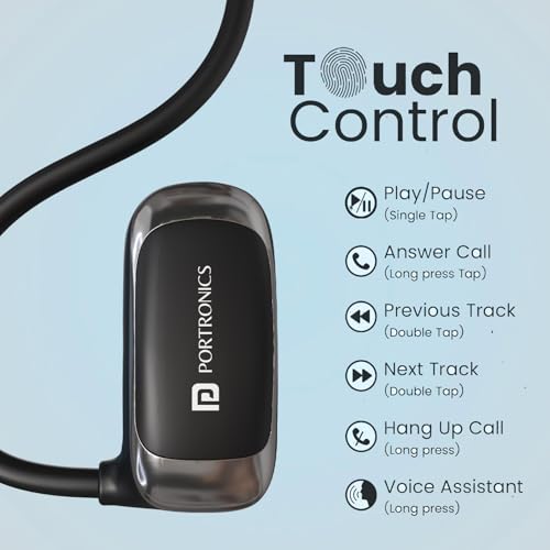 Image of Portronics AeroTune Over Ear OWS Smart Wireless Bluetooth Neckband with HD Mic, Secure & Flexible Earhook, Touch Control, 10 Hrs Playtime, Indoor /Outdoor Mode, Light Weight(Black)