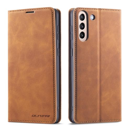 Etui pour Samsung Galaxy S24 QLTYPRI en cuir PU marron avec porte-carte