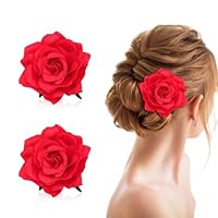 FUIPVGI 2 Stück Haarschmuck Blumen Große Blumen Haarklammer, Rose Blume Haarnadel Haarspangen Blume Ansteckblume für Mädchen Frauen Party Halloween Karneval Maskerade Hochzeit (Rot)