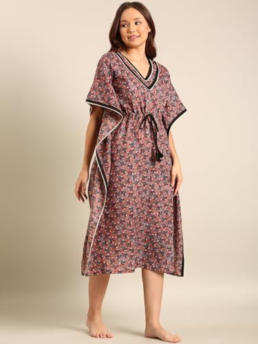 Image of Rupa Jon Aishwarya Women Full Length Printed Kaftan Nighty in Premium Cotton Blend Fabric, Night Dress, Maxi Nighty for Comfortable Everyday Wear