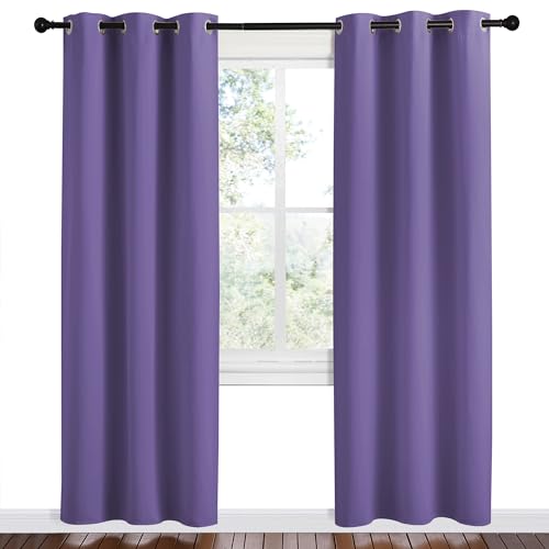 Image of NICETOWN Lilac Purple Room Darkening Curtains for Kitchen, Set of 2, 42 inches Wide by 78 inches Long, Window Treatment Thermal Insulated Solid Grommet Room Darkening Curtains /Drapes for Bedroom
