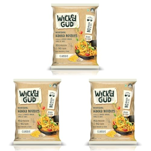 Image of WickedGud Hakka Noodles | Whole Wheat, Lentils & Oats | Healthy Veg Noodles | 200 g (Single Pack) (Pack of 3)