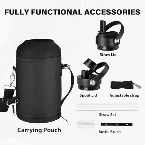 Image of One Gallon Insulated Water Bottle, Triple Wall Vacuum 128 oz Stainless Steel Water Bottles (Cold for 48 Hrs), Leak Proof, Non-BPA, Large Water Flask Jug with Straw Lid & Spout Lid