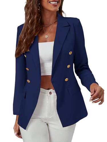 Mina Self 2025 Fall Women's Casual Blazer - Double Breasted Full-Lined Button Slim Lightweight Office Work Jacket Pockets