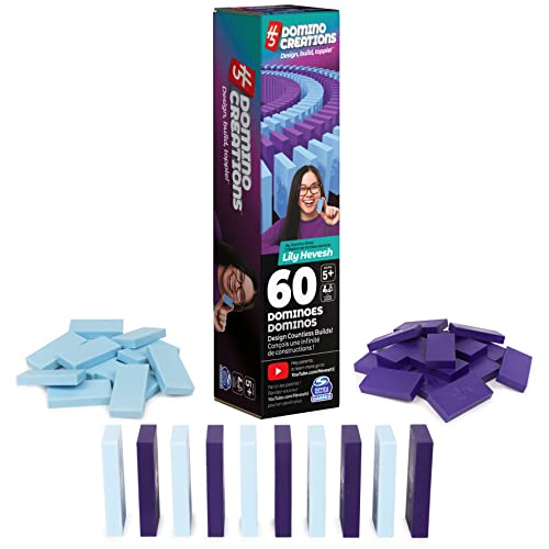Spin Master Games H5 Domino Creations, 60-Piece Blue/Purple Set by Domino Artist Youtuber Lily Hevesh Classic Family Game, for Adults and Kids Ages 5 and up